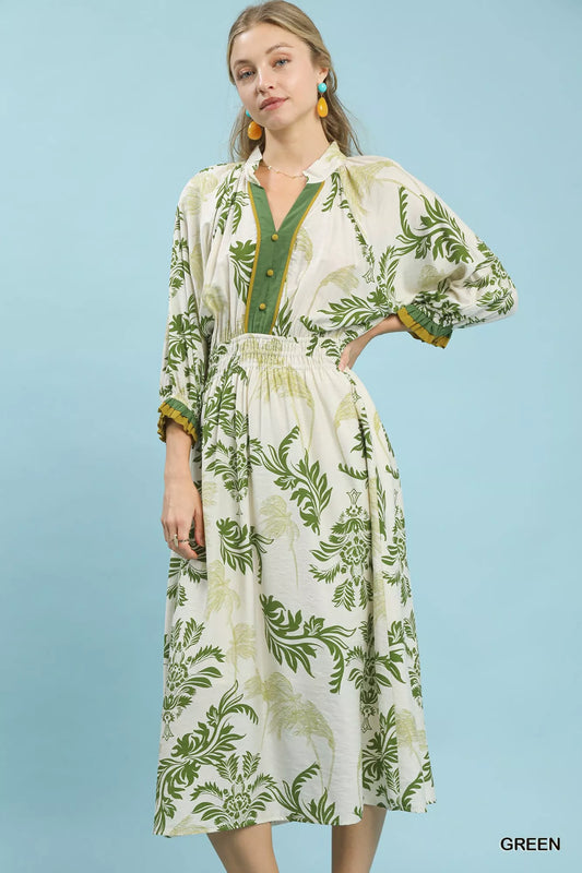 Tropical Print Button Detail Midi Dress – Umgee Summer Style
