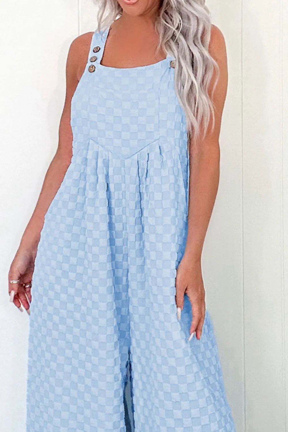 Checkered Pocketed Wide Leg Overalls – Trendy & Comfortable Fit