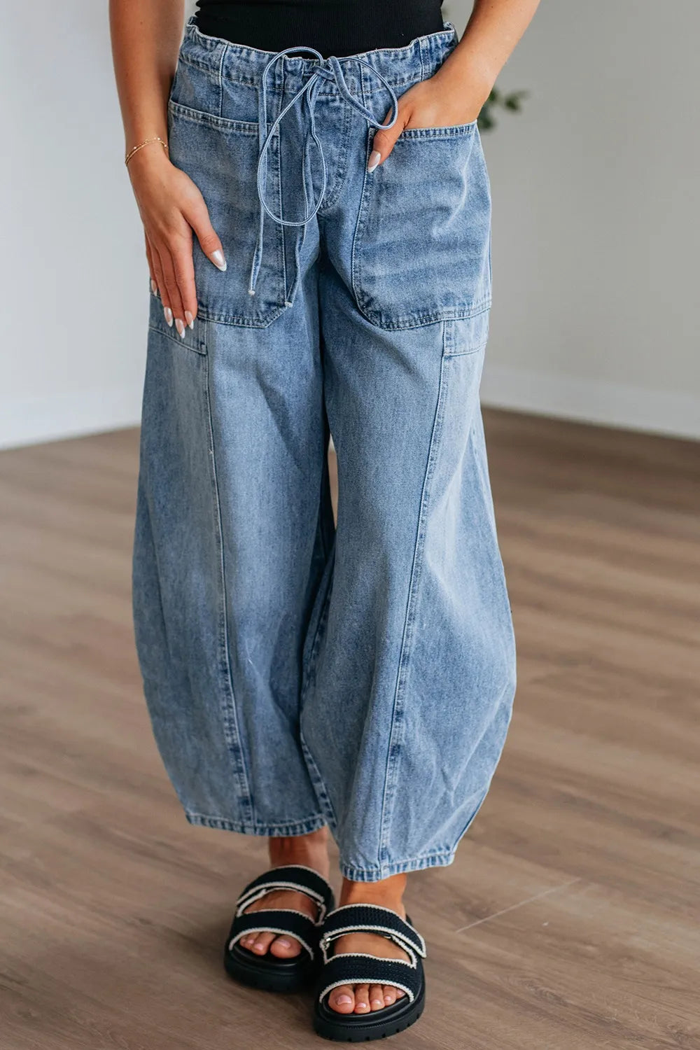 Wide Leg Drawstring Jeans | Relaxed Fit & Trendy Casual Style