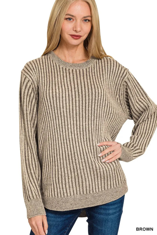 Zenana Curved Hem Two-Tone Ribbed Sweater – Cozy Fashion Layer