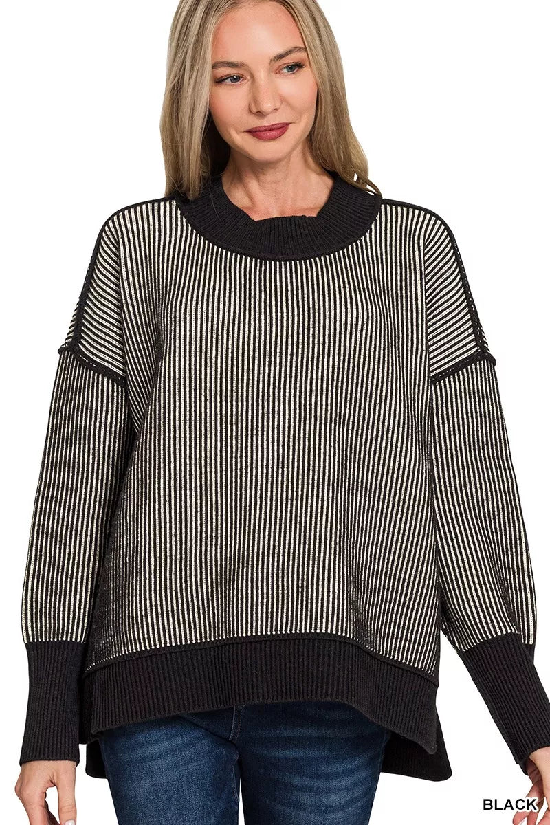 Exposed Seam Two Tone Ribbed Sweater by Zenana – Stylish & Cozy