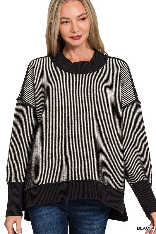 Exposed Seam Two Tone Ribbed Sweater by Zenana – Stylish & Cozy