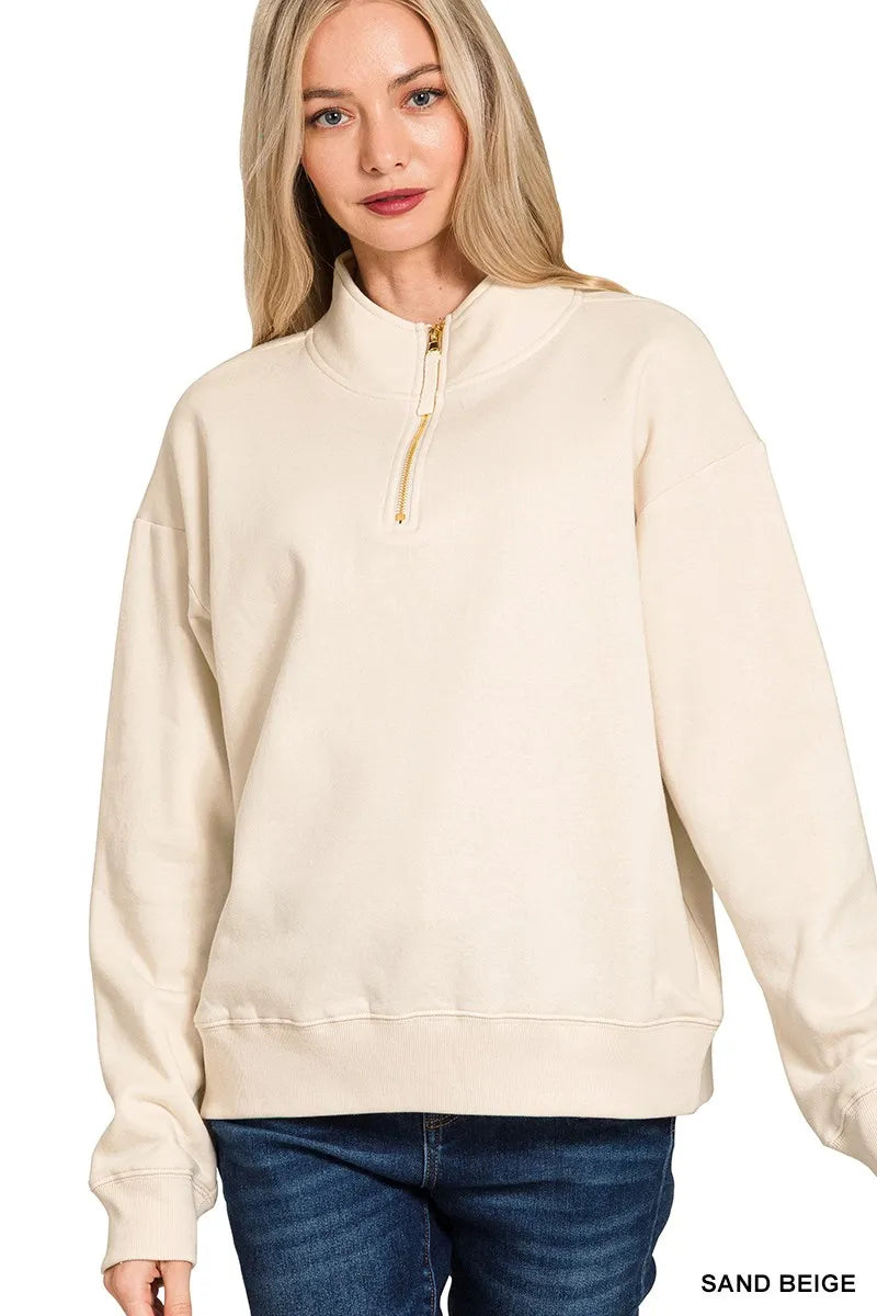 Zenana Fleece Half Zip Sweatshirt | Cozy Women’s Casual Pullover