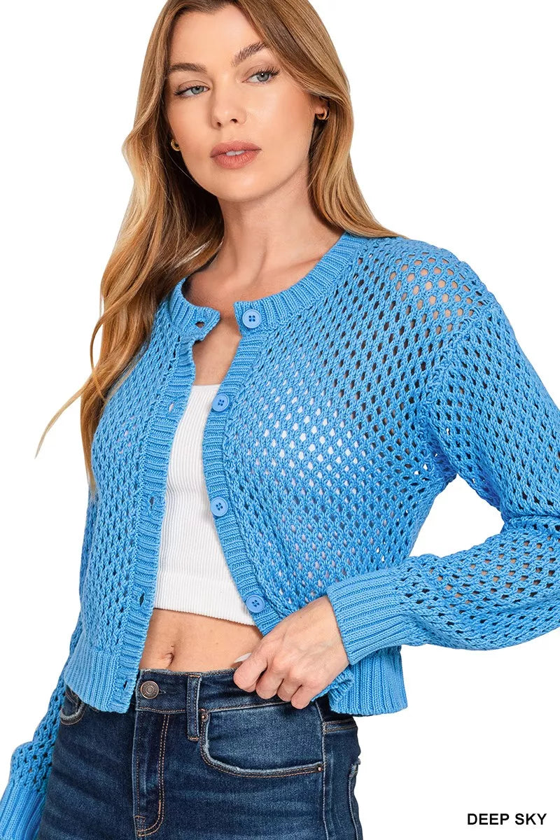 Zenana Button Down Lightweight Crochet Cardigan Sweater – Cozy Style