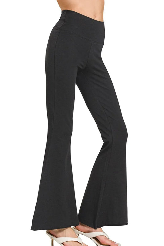 Zenana Raw Edge Hem Flare Yoga Pants | Stylish Comfort & Fit