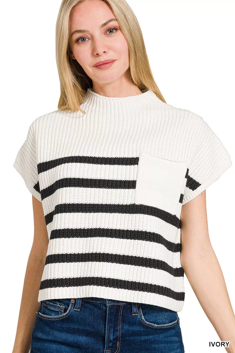 Zenana Short Sleeve Stripe Sweater – Stylish & Comfortable Knitwear
