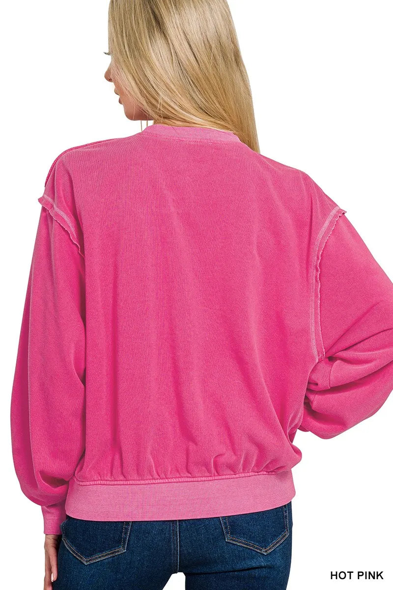 Zenana Soft Fleece Pigment Dye Round Neck Pullover | Cozy Style