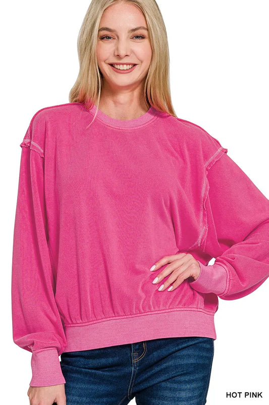 Zenana Soft Fleece Pigment Dye Round Neck Pullover | Cozy Style