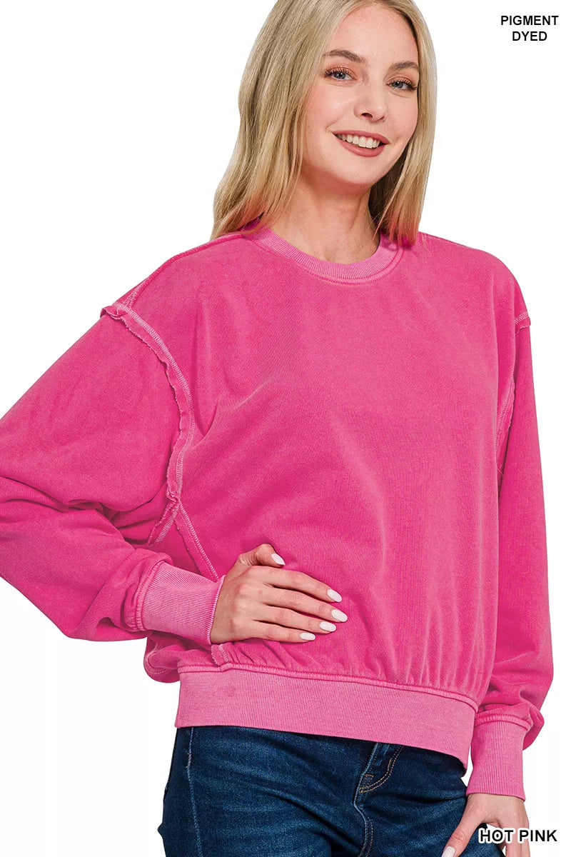 Zenana Soft Fleece Pigment Dye Round Neck Pullover | Cozy Style