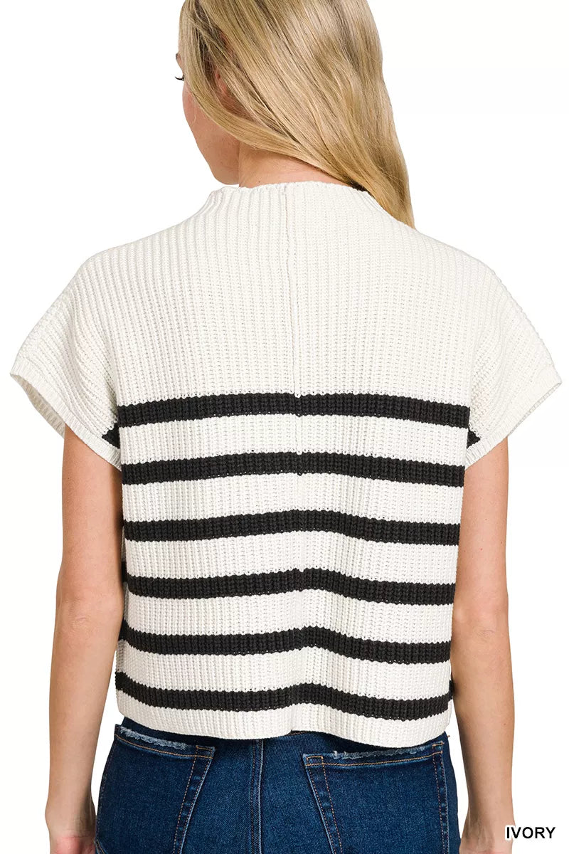 Zenana Short Sleeve Stripe Sweater – Stylish & Comfortable Knitwear