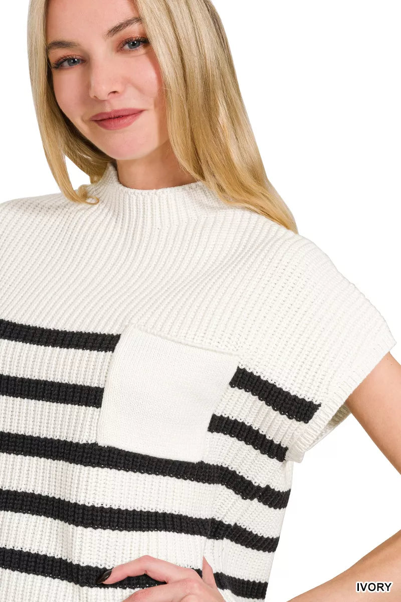 Zenana Short Sleeve Stripe Sweater – Stylish & Comfortable Knitwear