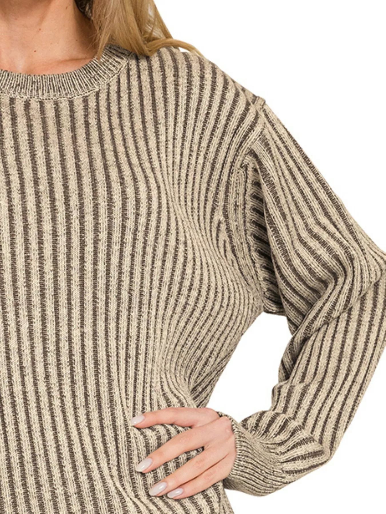 Zenana Curved Hem Two-Tone Ribbed Sweater – Cozy Fashion Layer